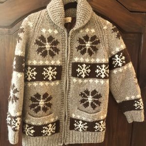 Vintage wool Cowichan snowflake sweater jacket